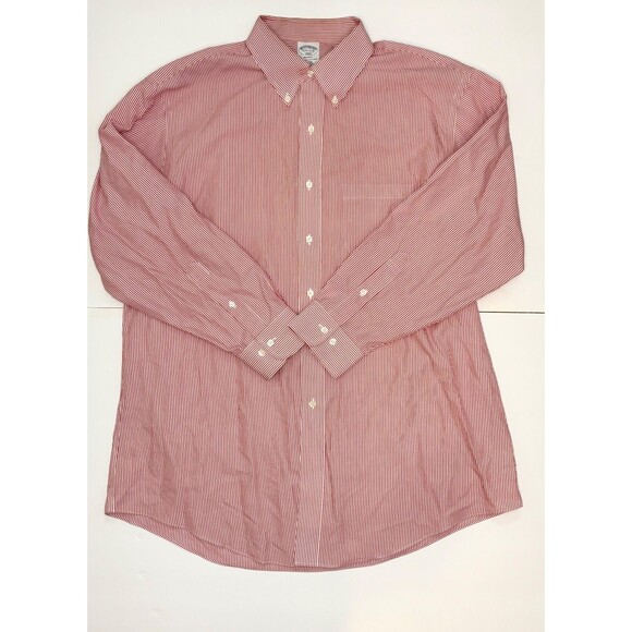 Brooks Brothers Mens 17.5 Reg Red White Stripe Long Sleeve Button Down Shirt - Picture 2 of 5